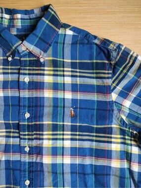 Ralph Lauren Check Green Blue Yellow Shirt Colored Pony Cotton Long Sleeve L